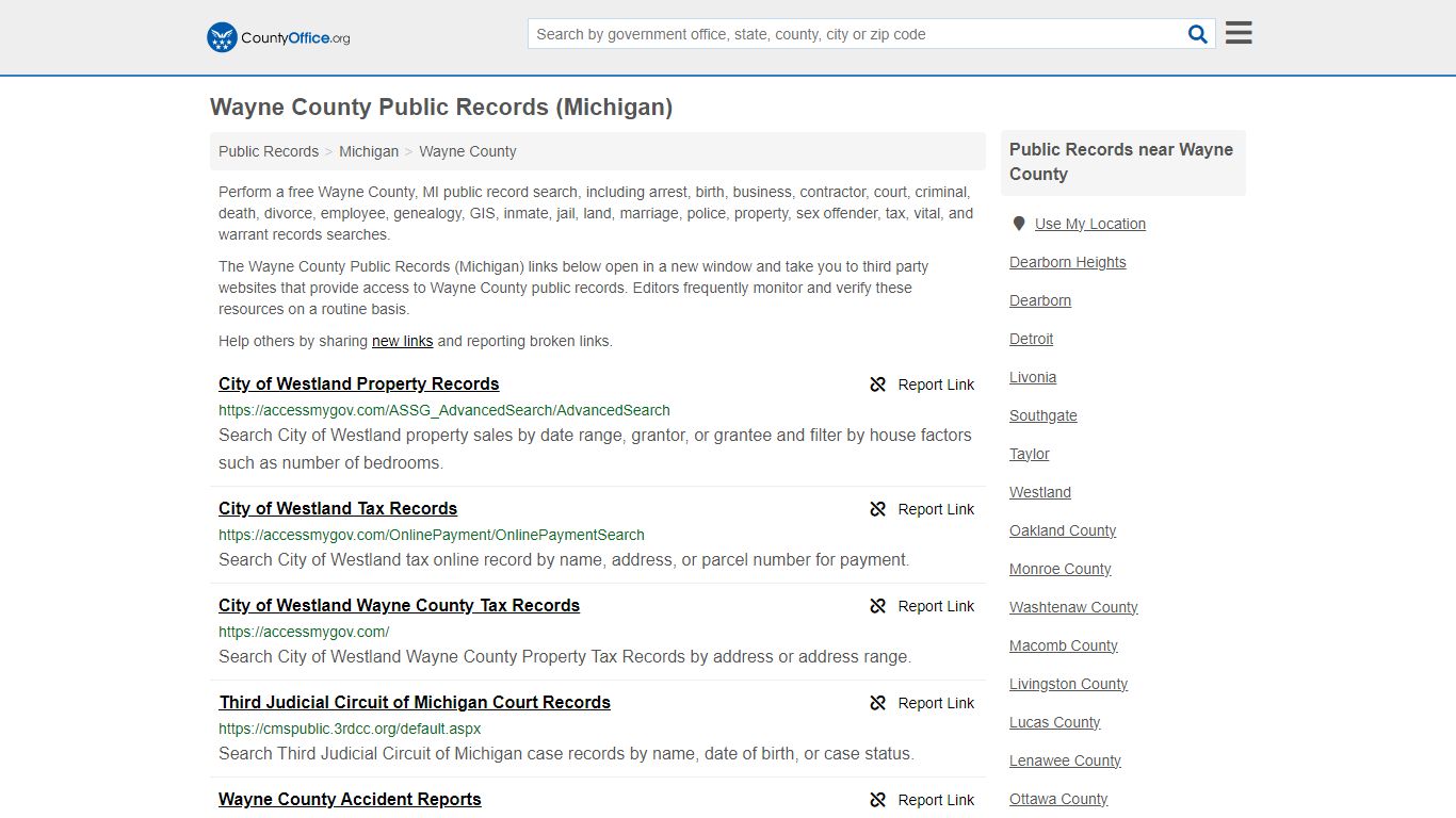 Wayne County Public Records (Michigan) - County Office